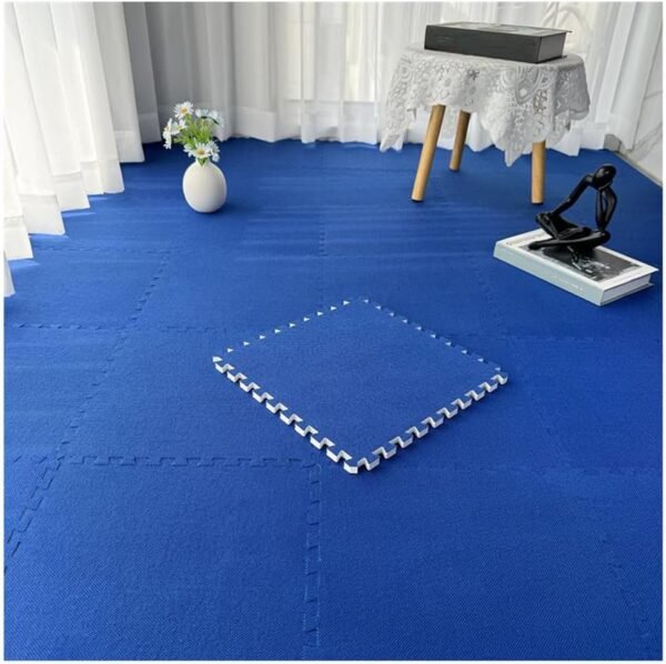 Dark Blue,1pcs, Foam Floor Mat with Border, Linen Fabric Interlocking Carpet Tiles, Squares Puzzle Play Mat, Yoga Mat for Classroom, 12X12inch