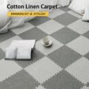 12X12inch Foam Floor Mat with Border, Linen Fabric Interlocking Carpet Tiles, Square Puzzle Play Mat, Anti-Fatigue for Yoga Or Gym,Light Purple,1pcs