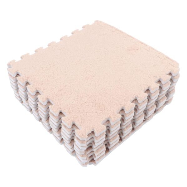Plush Jointable Floor Mats, 10Pcs Soft Thick Split Joint Interlocking Plush Rug for Room Floor (Light Tan)
