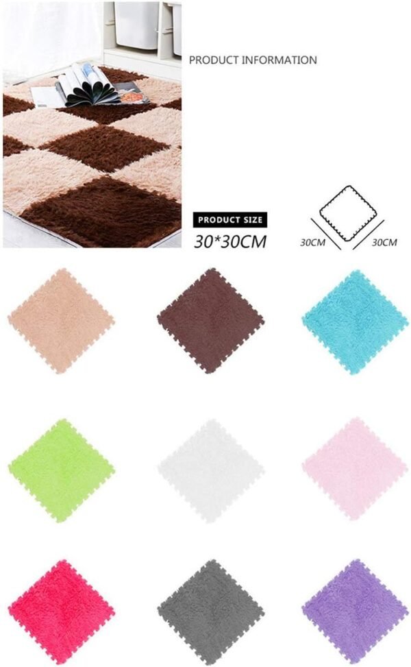 16pcs Interlocking Foam Mats, Fluffy Carpet Tiles Plush Area Rug Interlocking Floor Tiles Soft Baby Playmat Puzzle Floor Mat, Rose - Image 2