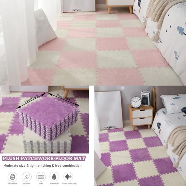 10 Plush Foam Floor Tiles, 30x30x1cm Thick, Square Interlocking Puzzle Mats, Cuttable Foam Rug Tiles For Bedroom & Playroom​(Dark Blue)