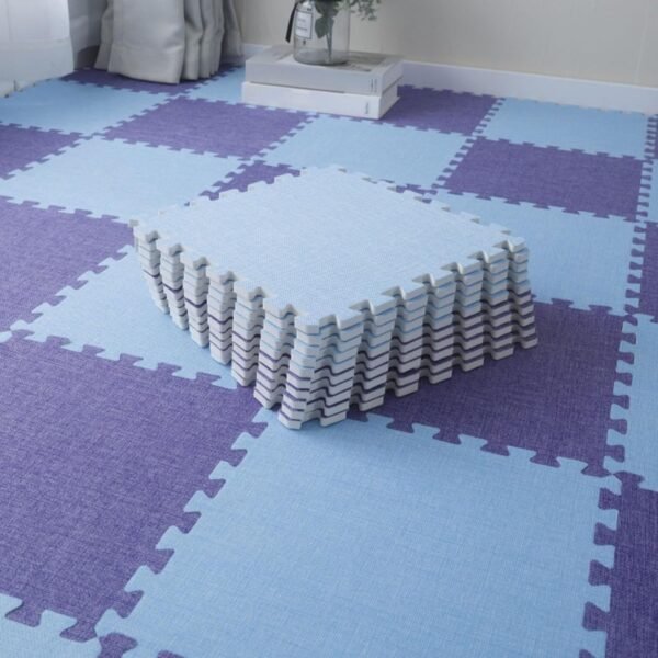 14 Pcs 12x12x0.4in Thicke Foam Interlocking Carpet Tiles,DIY Square Linen Fabric Floor Mats Set,14 Sq.Ft Home Anti-Slip Area Rug Puzzle Play Mat(Color:Purple + Light Blue)