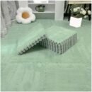 12 Plush Interlocking Foam Floor Mats, 30x30cm Square, Fluffy Puzzle Carpet Tiles With Edgings, Soft Fuzzy Foam Rugs For Room​(Green)