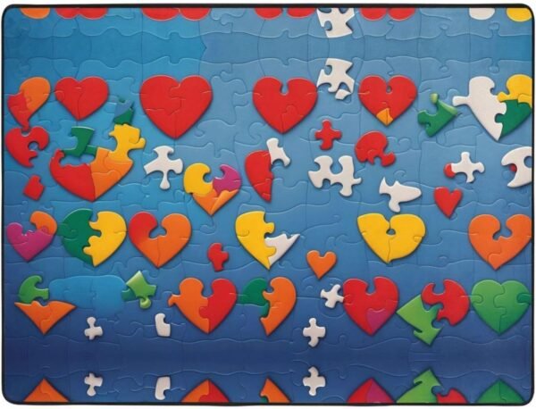 Awareness Puzzle Pieces Heart Carpet 63x48 in Area Rug - Soft to The Touch, fine Velvet, Washable, wear-Resistant, no lint