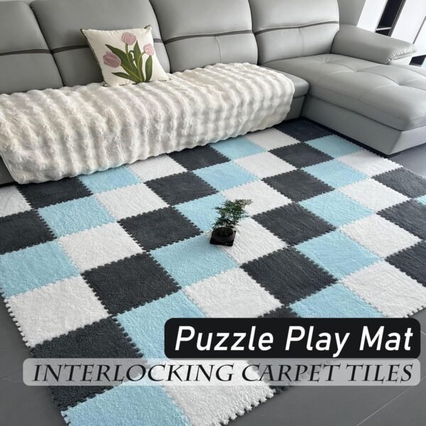 20 Pcs Plush Exercise Carpet Tiles,Interlocking Puzzle Foam Floor Mat,Jigsaw Floor Play Mats,Area Rugs,11.8x11.8 Inch(Size:0.23 inch,Color:Apricot+Gray+White)