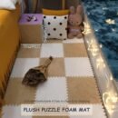 6 Plush Interlocking Carpet Tiles With Border, 30x30cm For Home Playroom​(Pink+Dark Pink+Light Brown)