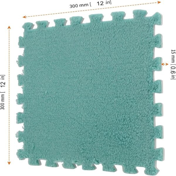12Piece 12 x 12 Inch Interlocking Carpet Fluffy Tiles, Square Foam Floor Mat Tiles with Border, EVA Plush Foam Mats Shaggy Playmat for Parlor, Bedroom, Game Room, Blue - Image 2