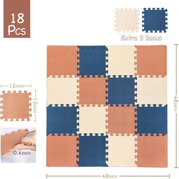 Kids Soft EVA Foam Jigsaw Puzzle Play Mat, 18 Interlocking Tiles and Edges Baby Play Mat, for Kids Gym, Nursery, Playroom, Pet Mat, Total Floor Coverage 16 Sq Ft, Blue/Pink/Cream - Image 2