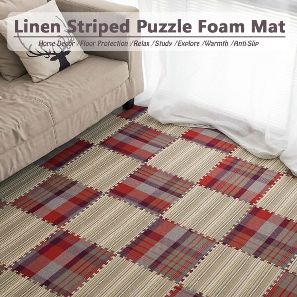 20 Pieces Linen Interlocking Puzzle Foam Floor Mat,Exercise Carpet Tiles,Breathable Jigsaw Floor Play Mats,11.8x11.8 Inch(Size:0.23 Inch,Color:HG) - Image 2