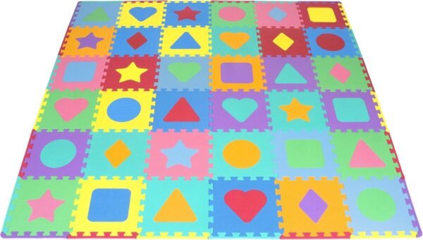 Kids Puzzle Alphabet, Numbers, 36 Tiles and Edges Play Mat, 12"x12", Abc & 123