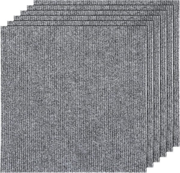 30PCS Carpet Tiles Peel and Stick 12x12 Self Adhesive Carpet Squares for Basement Carpet for Concrete Floor Non Skid Carpets Tiles Clearance on Indoor Outdoor Carpets Squares Commercial L.Grey