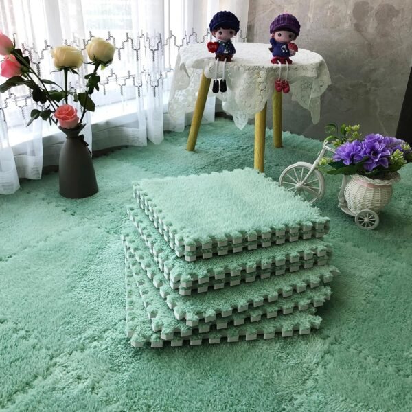 12pcs Tiled Puzzle Play Mats Interlocking Shaggy Soft EVA Foam Mats Protective Floor for Children Kids Room Home Parlor Bedroom(MintGreen)